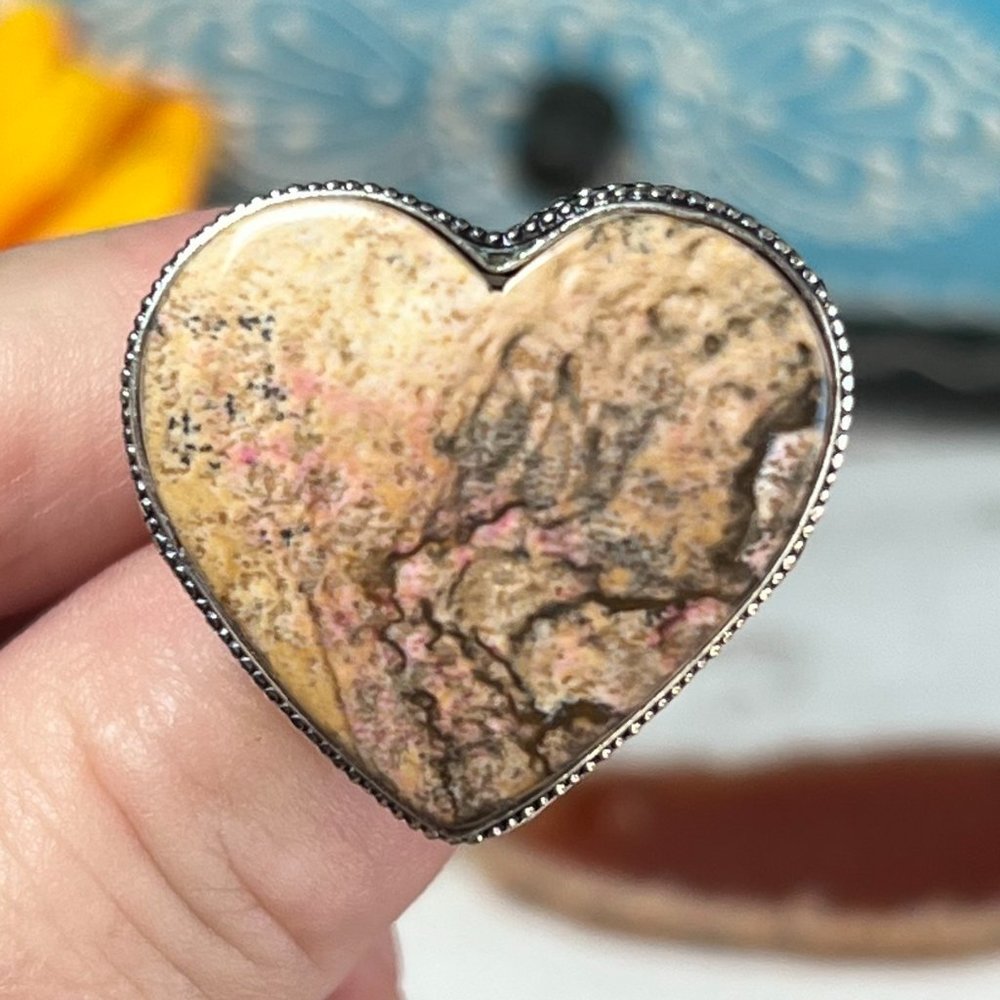 Picture Jasper Ring Heart Handmade Gemstone Crystal Antique Design 925 Silver - Picture 7 of 11